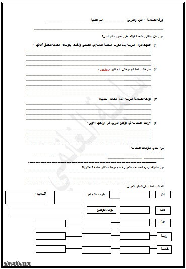 ورقة العمل لدرس الصناعة